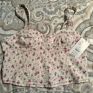 No Boundaries Floral Crop Top - Cream and Pink